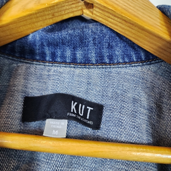 Kut From The Kloth Kara Denim Jacket Blue Raw Hem Casual Women's Medium - Picture 3 of 5